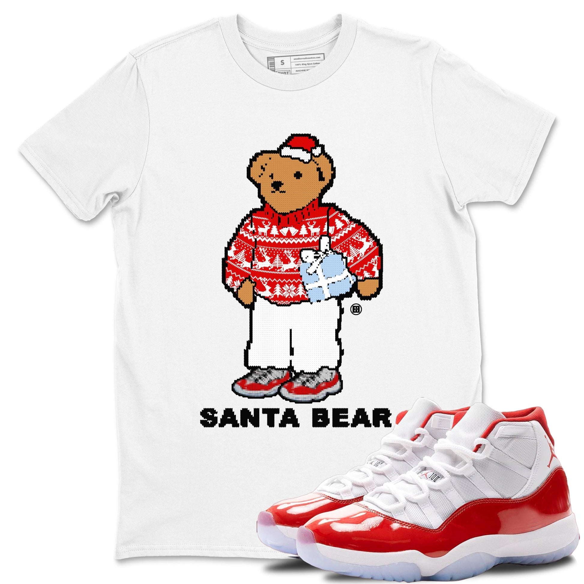 Jordan 11 Retro Cherry t shirts to match sneakers Santa Bear Christmas Shirts 11s Cherry shirt SNRT Sneaker Tees unisex cotton White 1 shirts