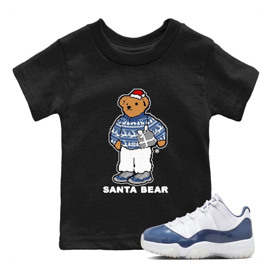 11s Diffused Blue t shirts to match sneakers Santa Bear Christmas Shirts Air Jordan 11 Diffused Blue shirt SNRT Sneaker Tees Youth Baby Black 1 tee