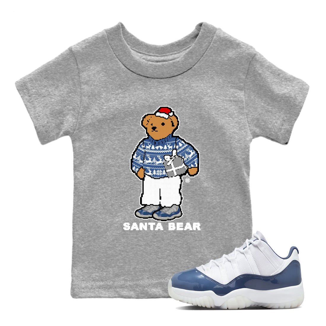 11s Diffused Blue t shirts to match sneakers Santa Bear Christmas Shirts Air Jordan 11 Diffused Blue shirt SNRT Sneaker Tees Youth Baby Heather Grey 1 tee
