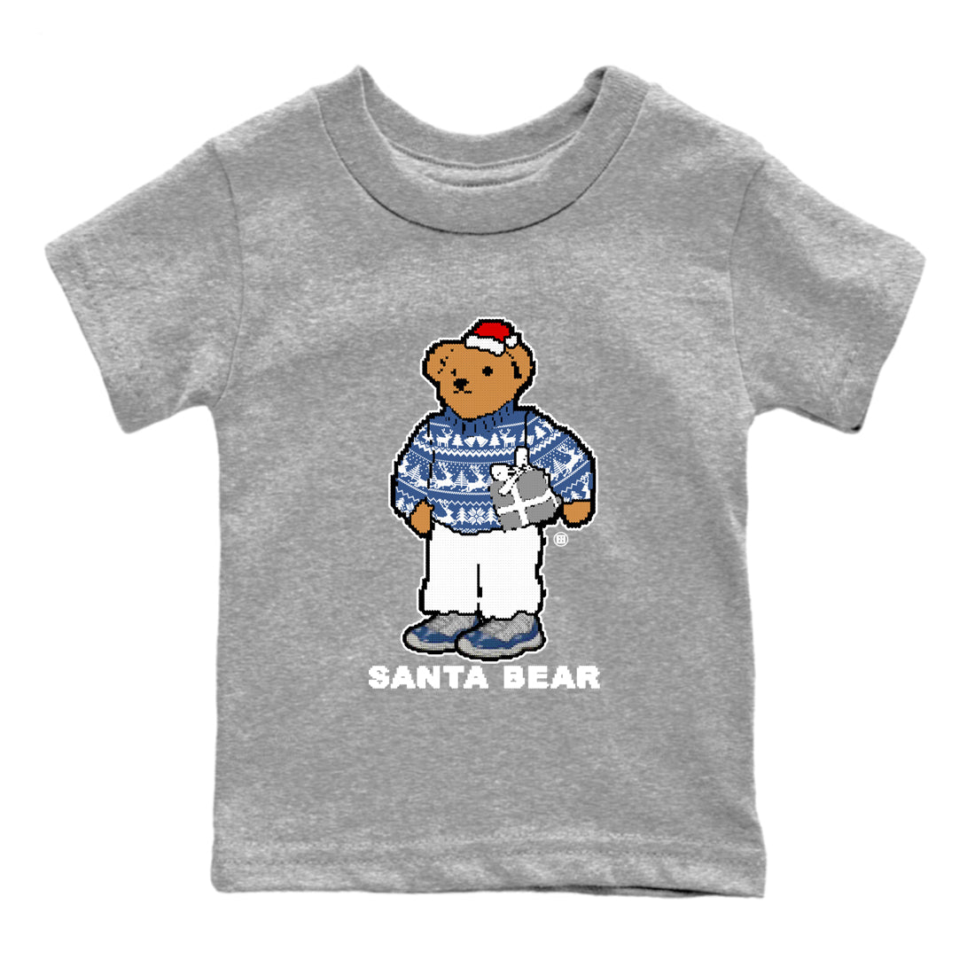 11s Diffused Blue t shirts to match sneakers Santa Bear Christmas Shirts Air Jordan 11 Diffused Blue shirt SNRT Sneaker Tees Youth Baby Heather Grey 2 tee
