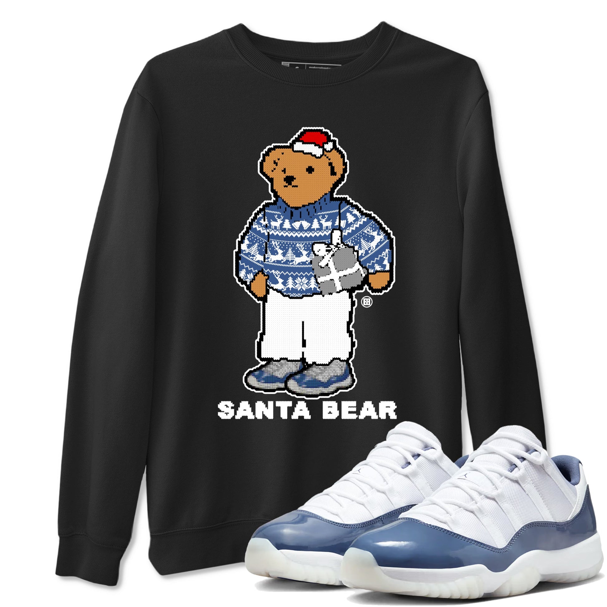 11s Diffused Blue t shirts to match sneakers Santa Bear Christmas Shirts Air Jordan 11 Diffused Blue shirt SNRT Sneaker Tees unisex cotton Black 1 shirts