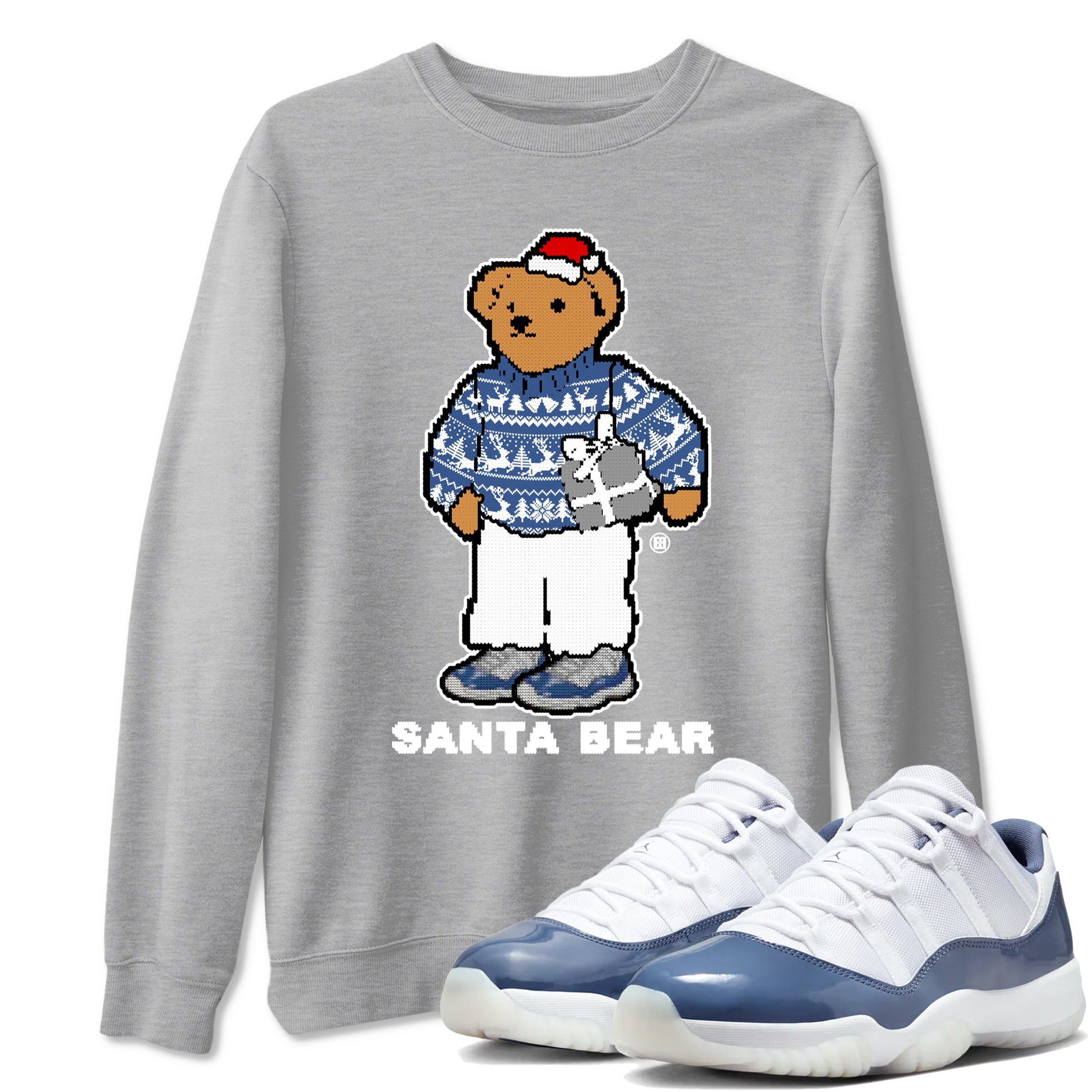 11s Diffused Blue t shirts to match sneakers Santa Bear Christmas Shirts Air Jordan 11 Diffused Blue shirt SNRT Sneaker Tees unisex cotton Heather Grey 1 shirts