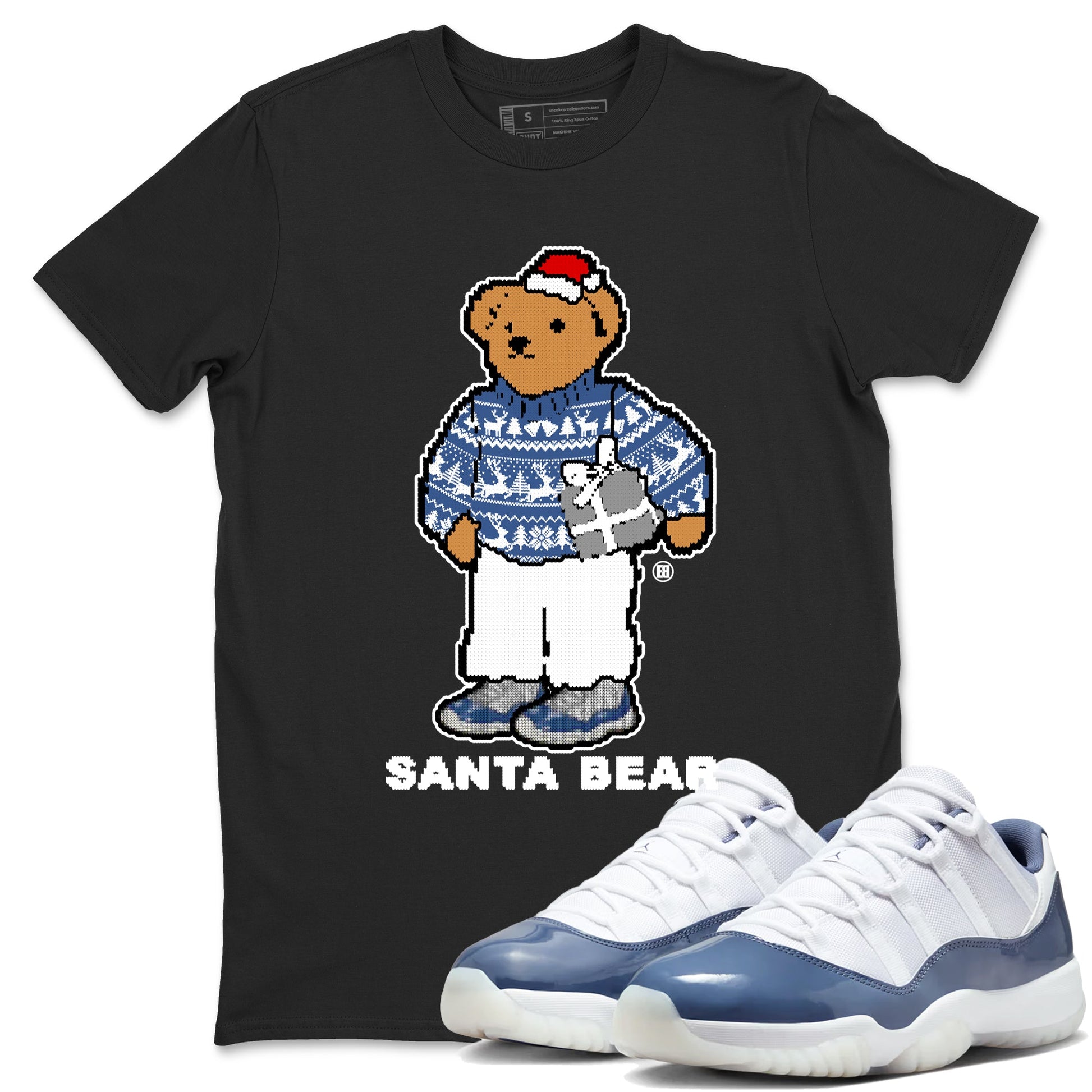 11s Diffused Blue t shirts to match sneakers Santa Bear Christmas Shirts Air Jordan 11 Diffused Blue shirt SNRT Sneaker Tees unisex cotton Black 1 shirts