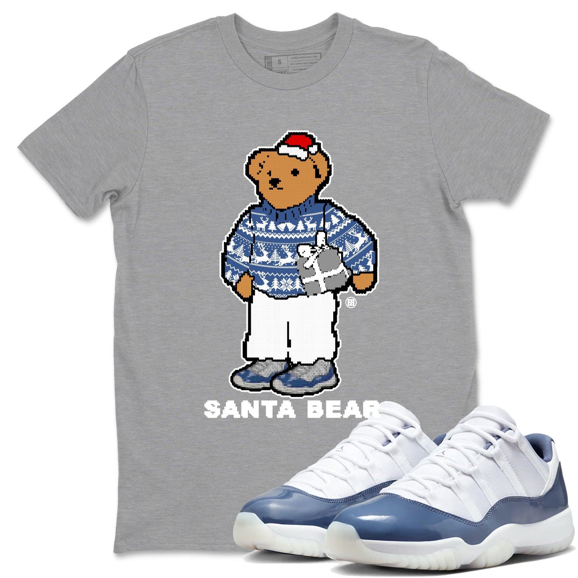11s Diffused Blue t shirts to match sneakers Santa Bear Christmas Shirts Air Jordan 11 Diffused Blue shirt SNRT Sneaker Tees unisex cotton Heather Grey 1 shirts