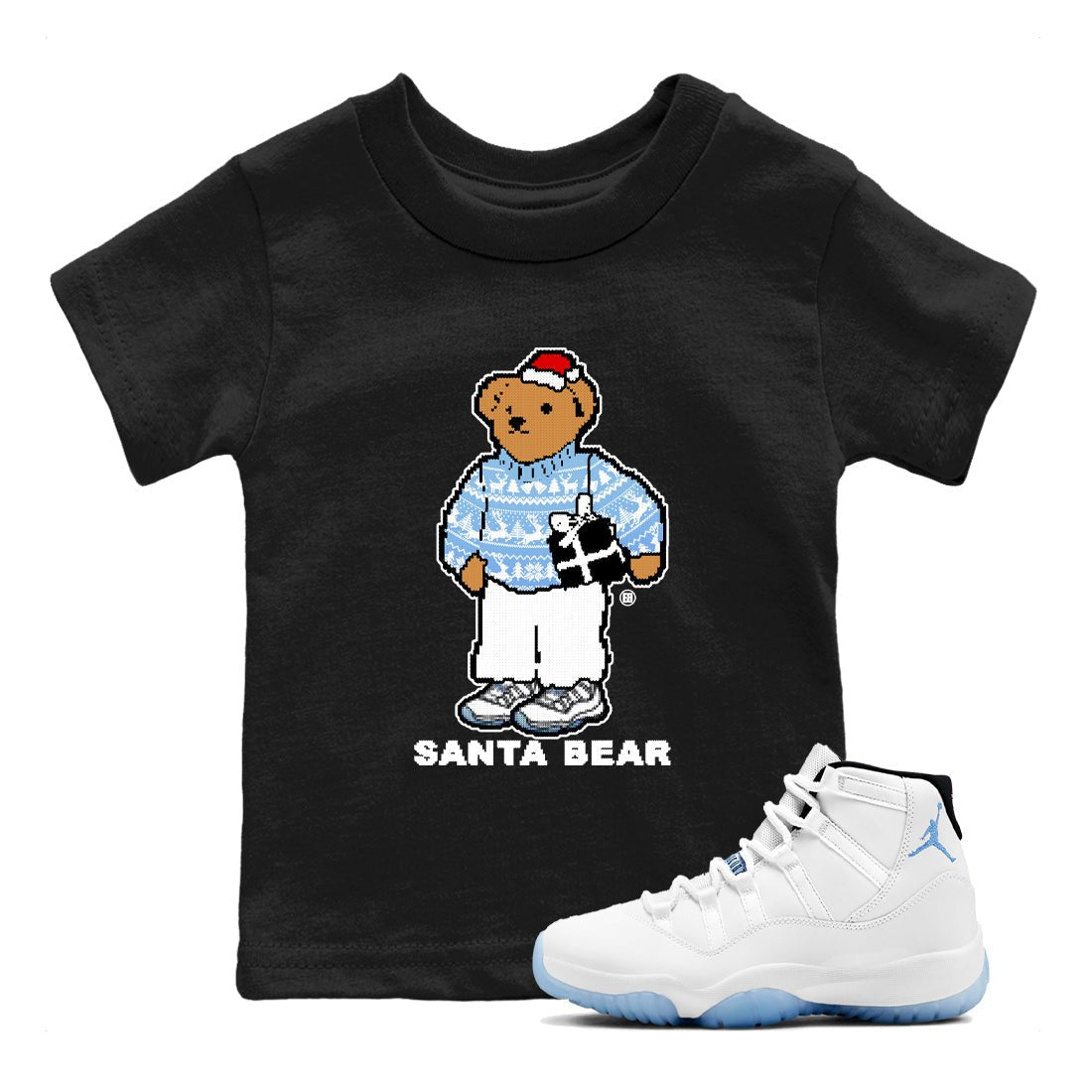 11s Legend Blue t shirts to match sneakers Santa Bear Christmas Shirts Air Jordan 11 Legend Blue shirt SNRT Sneaker Tees Youth Baby Black 1 tee