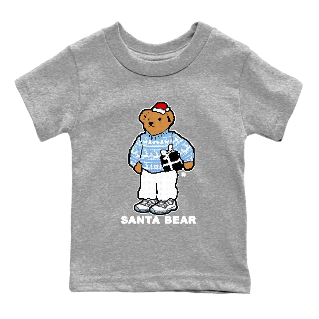 11s Legend Blue t shirts to match sneakers Santa Bear Christmas Shirts Air Jordan 11 Legend Blue shirt SNRT Sneaker Tees Youth Baby Heather Grey 2 tee