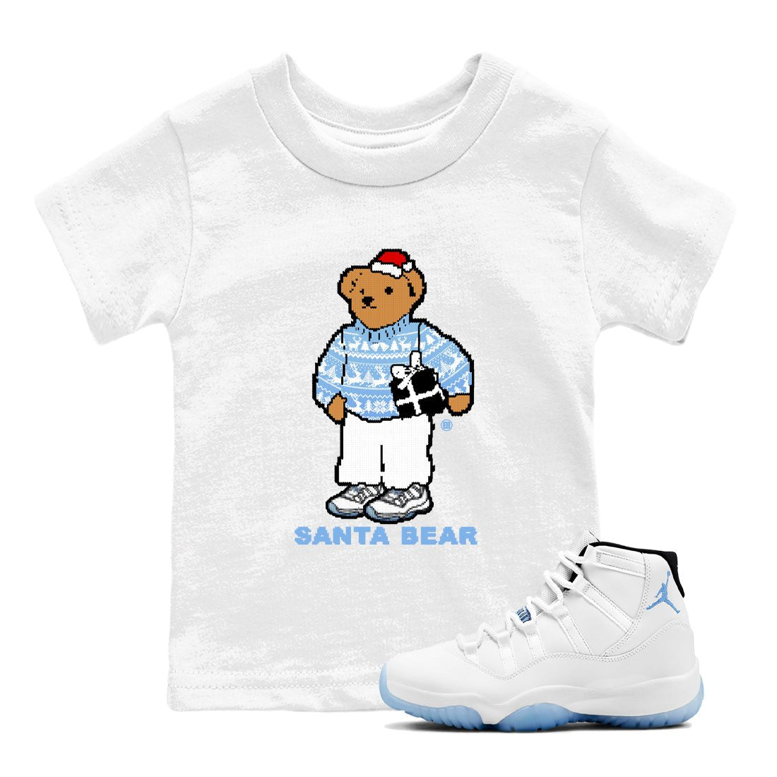 11s Legend Blue t shirts to match sneakers Santa Bear Christmas Shirts Air Jordan 11 Legend Blue shirt SNRT Sneaker Tees Youth Baby White 1 tee