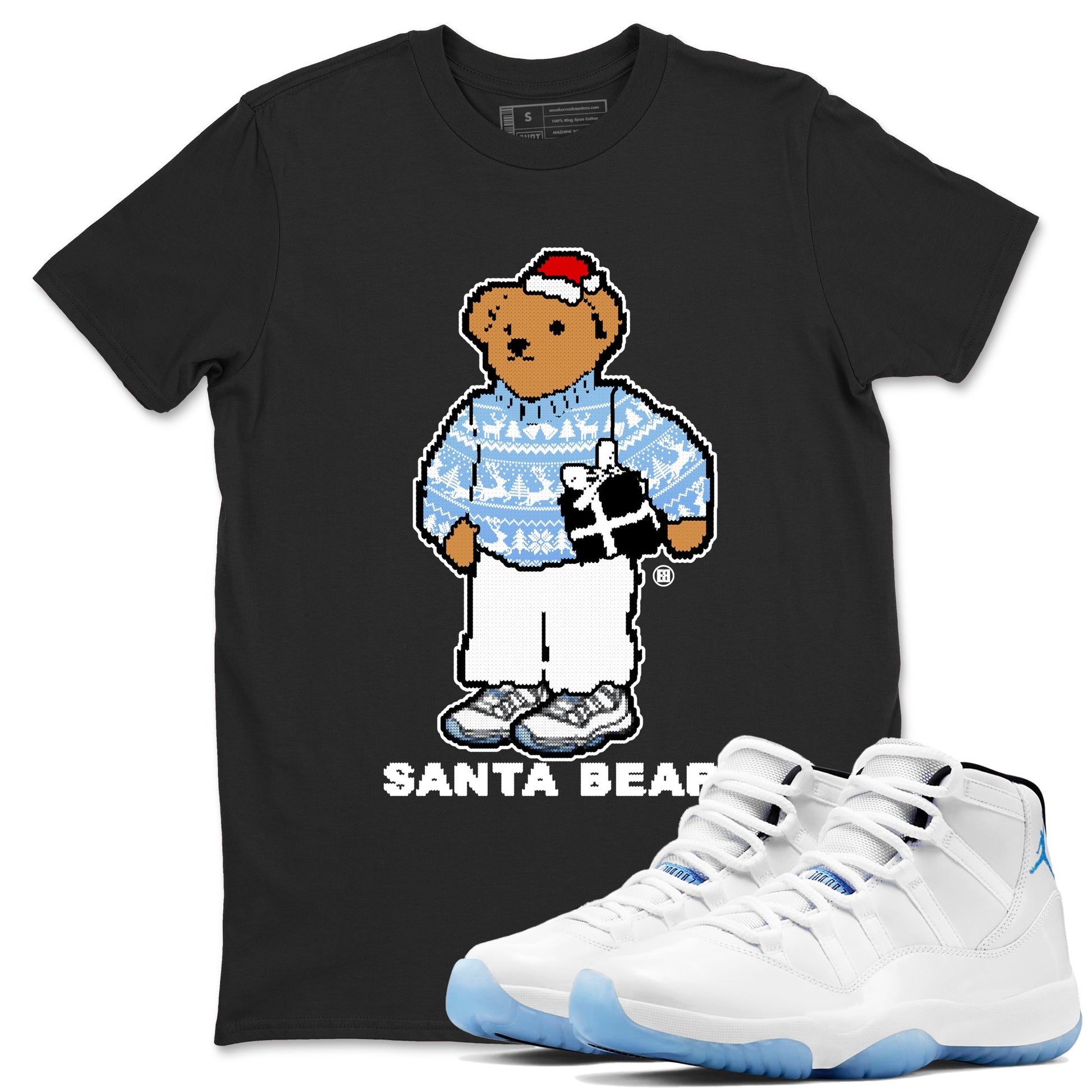 11s Legend Blue t shirts to match sneakers Santa Bear Christmas Shirts Air Jordan 11 Legend Blue shirt SNRT Sneaker Tees unisex cotton Black 1 shirts