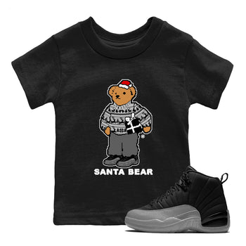 Air Jordan 12 Black Wolf Grey t shirts to match sneakers Santa Bear Christmas Shirts 12s Black Wolf Grey shirt SNRT Sneaker Tees Youth Baby Black 1 tee