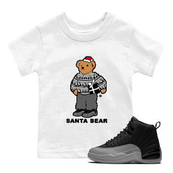 Air Jordan 12 Black Wolf Grey t shirts to match sneakers Santa Bear Christmas Shirts 12s Black Wolf Grey shirt SNRT Sneaker Tees Youth Baby White 1 tee