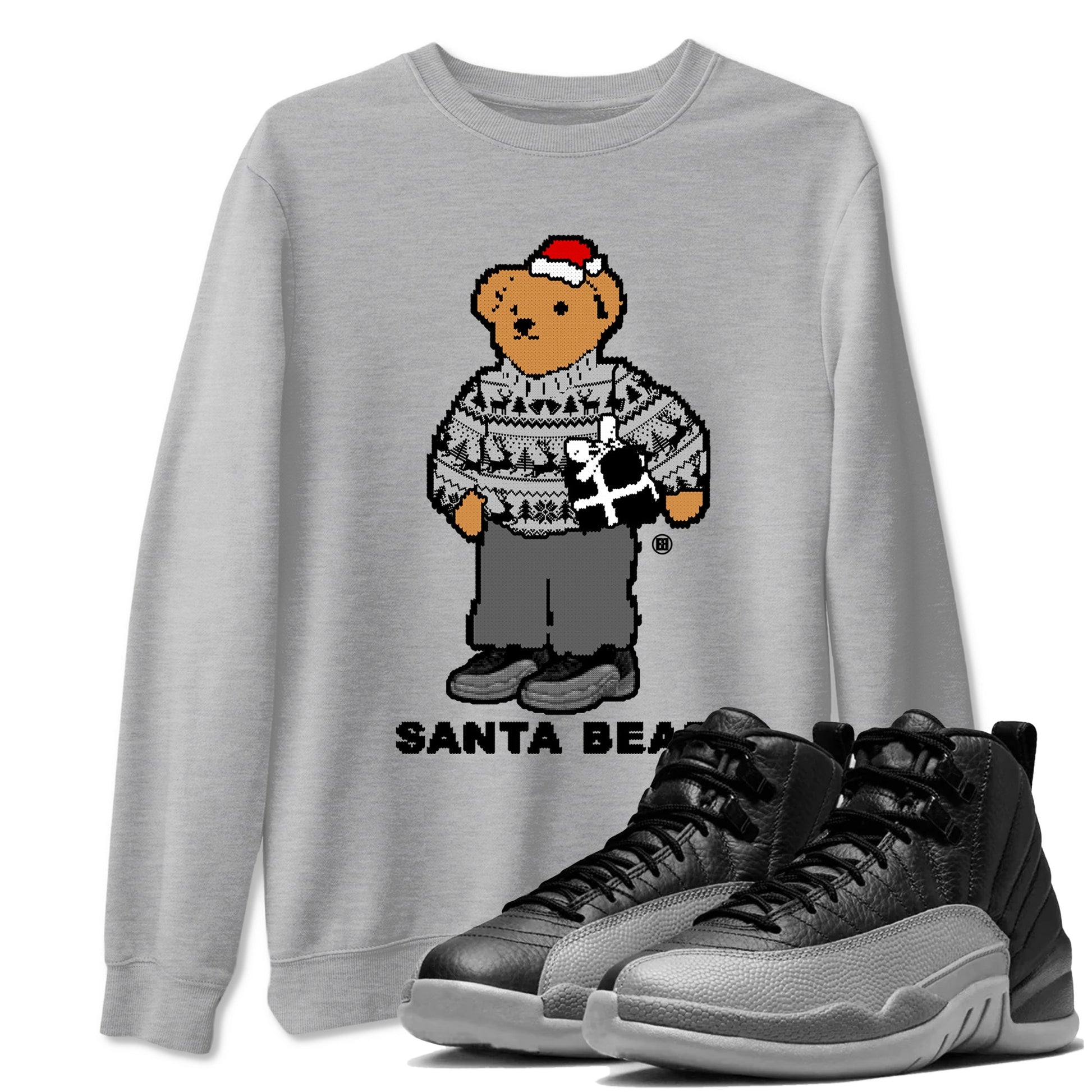 Air Jordan 12 Black Wolf Grey t shirts to match sneakers Santa Bear Christmas Shirts 12s Black Wolf Grey shirt SNRT Sneaker Tees unisex cotton Heather Grey 1 shirts