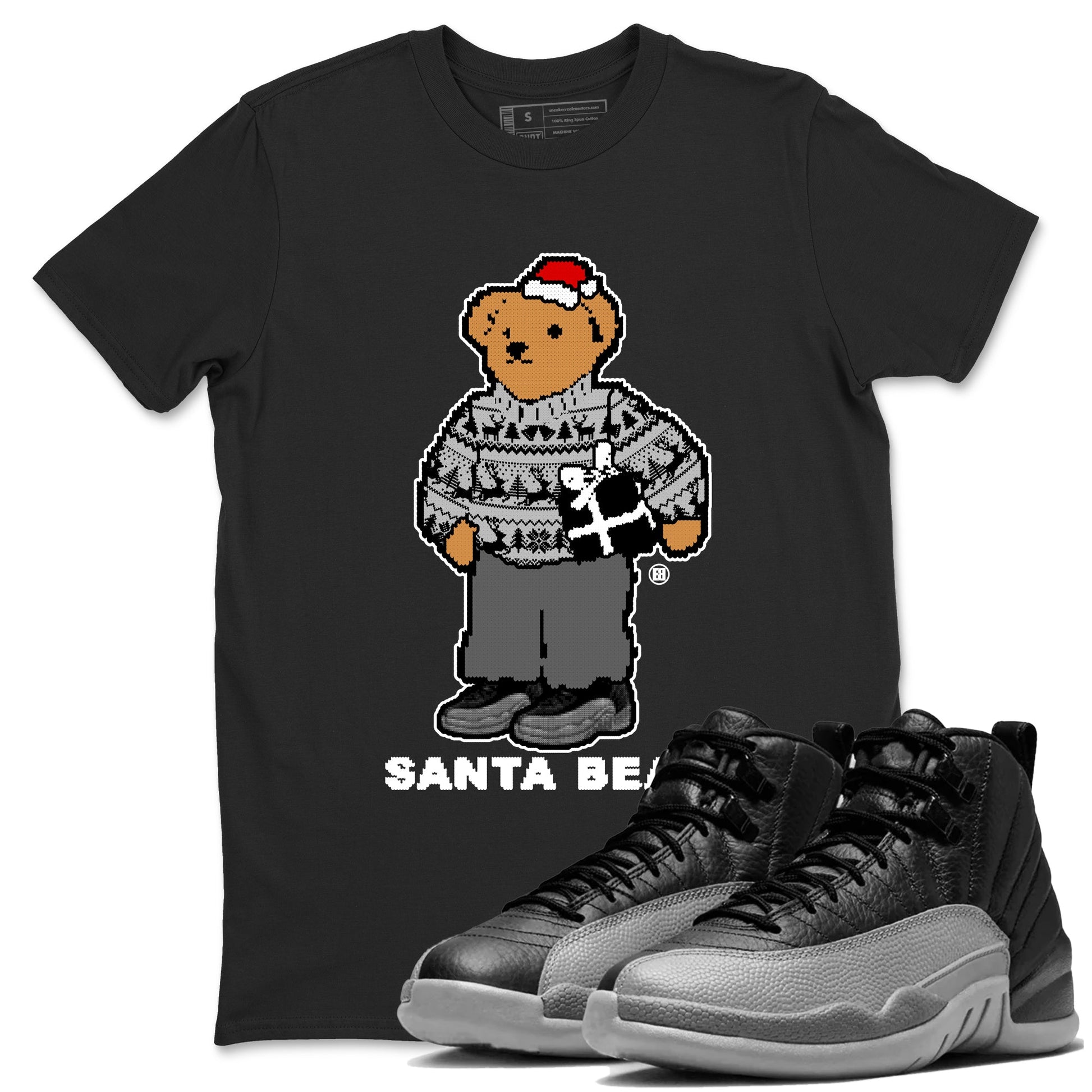 Air Jordan 12 Black Wolf Grey t shirts to match sneakers Santa Bear Christmas Shirts 12s Black Wolf Grey shirt SNRT Sneaker Tees unisex cotton Black 1 shirts