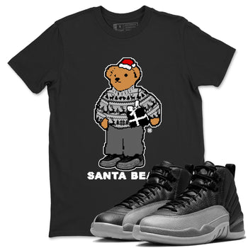 Air Jordan 12 Black Wolf Grey t shirts to match sneakers Santa Bear Christmas Shirts 12s Black Wolf Grey shirt SNRT Sneaker Tees unisex cotton Black 1 shirts