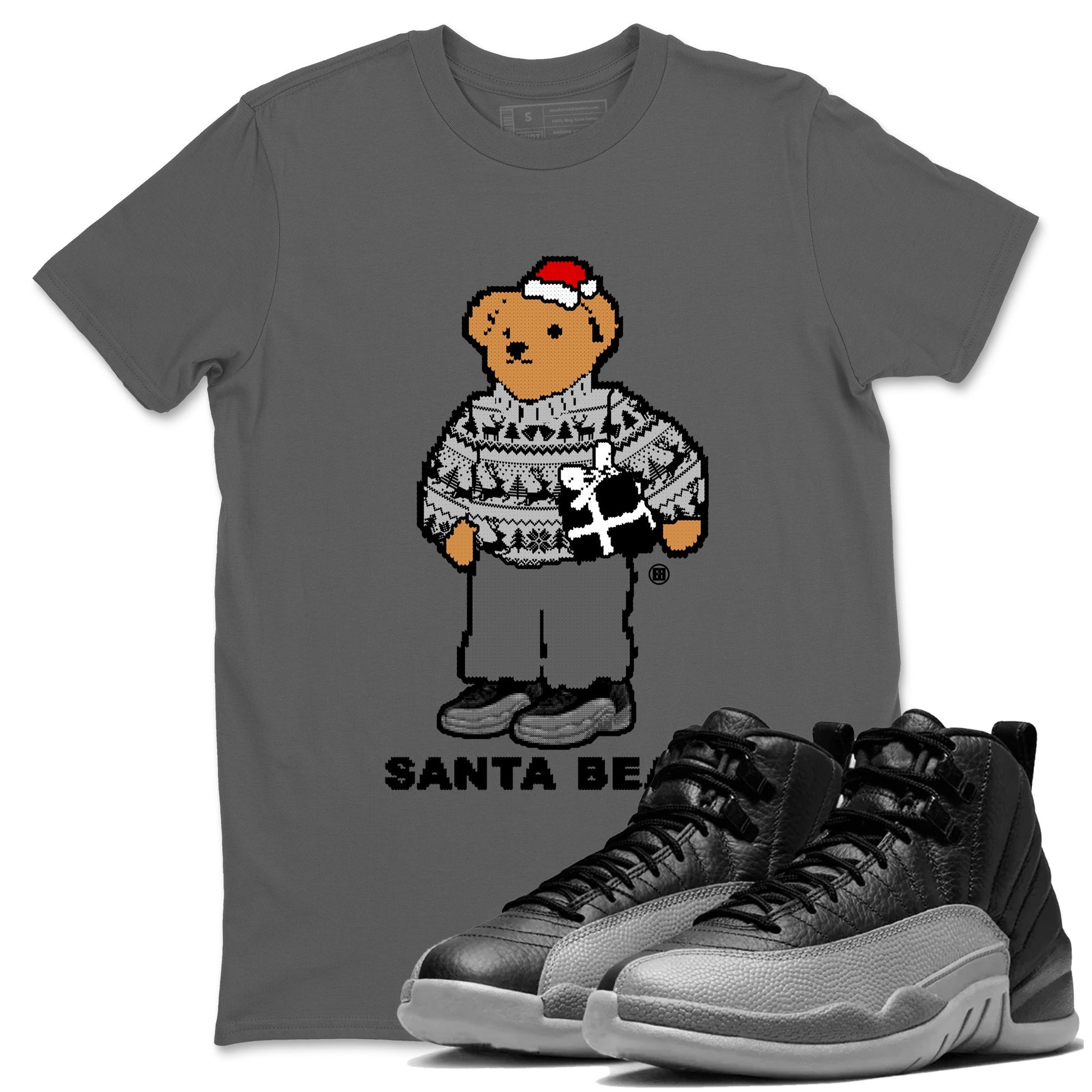 Air Jordan 12 Black Wolf Grey t shirts to match sneakers Santa Bear Christmas Shirts 12s Black Wolf Grey shirt SNRT Sneaker Tees unisex cotton Cool Grey 1 shirts