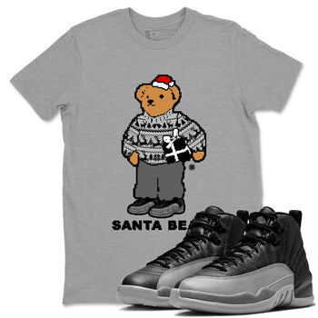 Air Jordan 12 Black Wolf Grey t shirts to match sneakers Santa Bear Christmas Shirts 12s Black Wolf Grey shirt SNRT Sneaker Tees unisex cotton Heather Grey 1 shirts