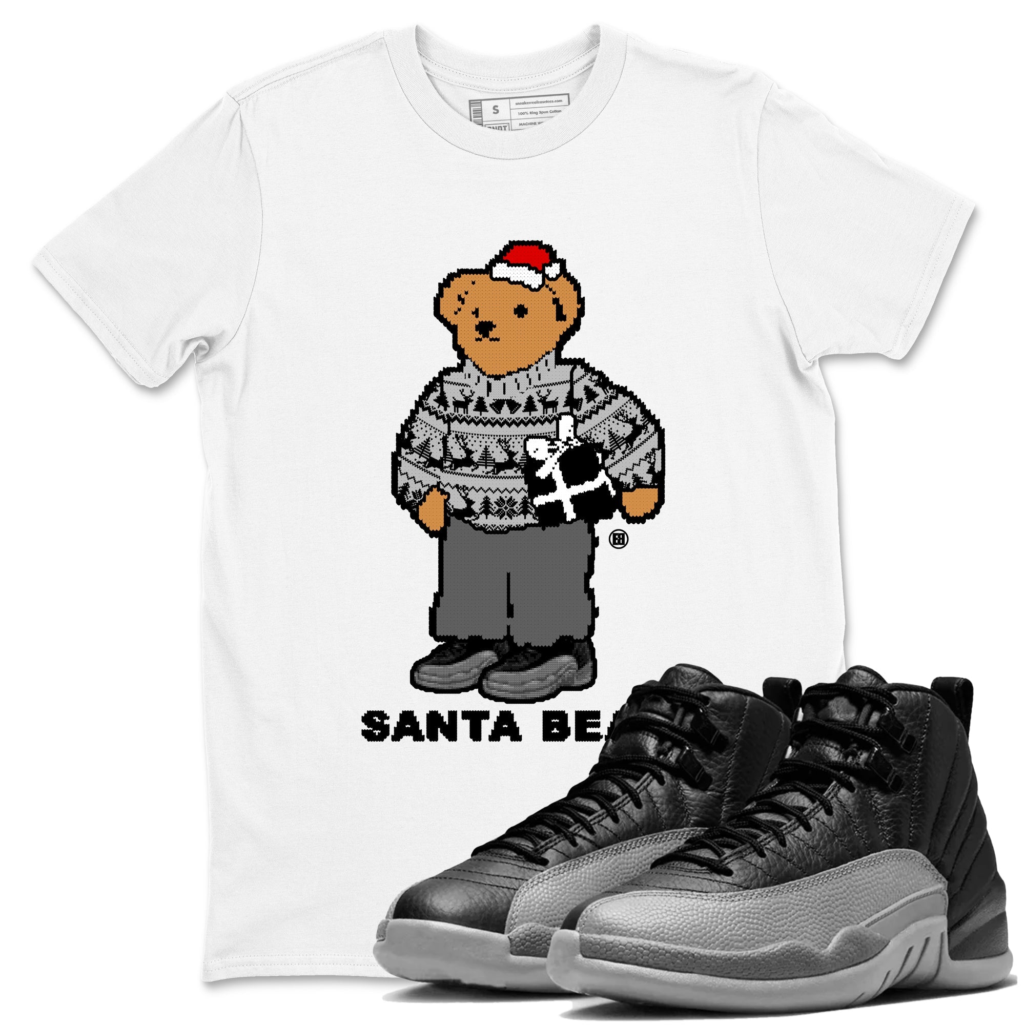 Air Jordan 12 Black Wolf Grey t shirts to match sneakers Santa Bear Christmas Shirts 12s Black Wolf Grey shirt SNRT Sneaker Tees unisex cotton White 1 shirts