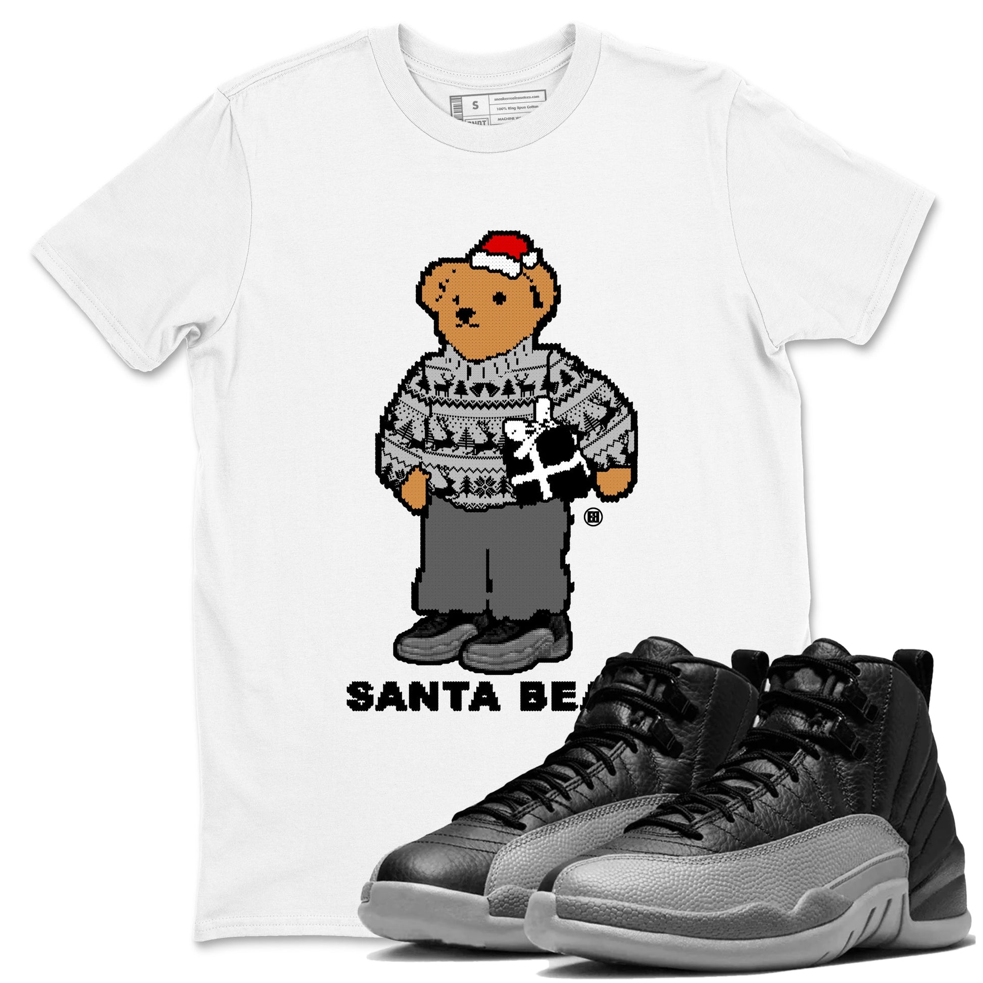 Air Jordan 12 Black Wolf Grey t shirts to match sneakers Santa Bear Christmas Shirts 12s Black Wolf Grey shirt SNRT Sneaker Tees unisex cotton White 1 shirts