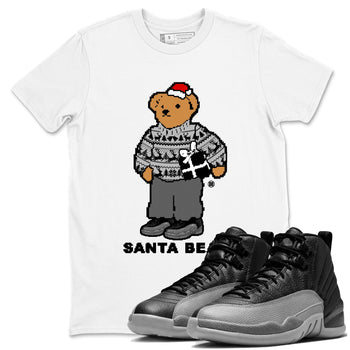Air Jordan 12 Black Wolf Grey t shirts to match sneakers Santa Bear Christmas Shirts 12s Black Wolf Grey shirt SNRT Sneaker Tees unisex cotton White 1 shirts
