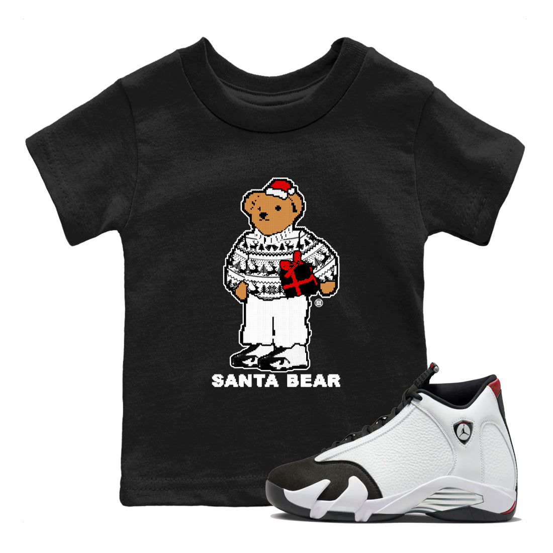 14s Black Toe t shirts to match sneakers Santa Bear Christmas Shirts Air Jordan 14 Black Toe shirt SNRT Sneaker Tees Youth Baby Black 1 tee