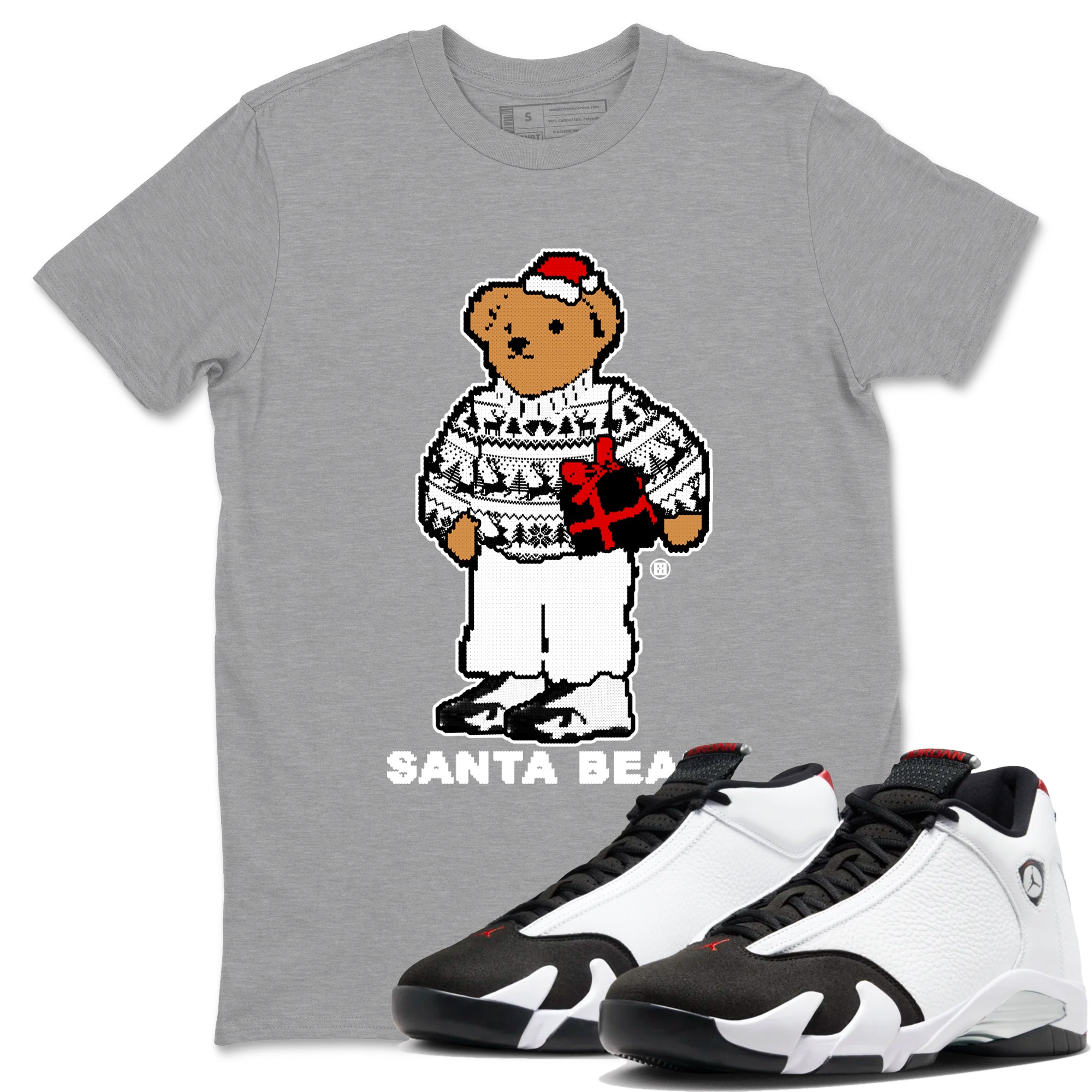 14s Black Toe t shirts to match sneakers Santa Bear Christmas Shirts Air Jordan 14 Black Toe shirt SNRT Sneaker Tees unisex cotton Heather Grey 1 shirts