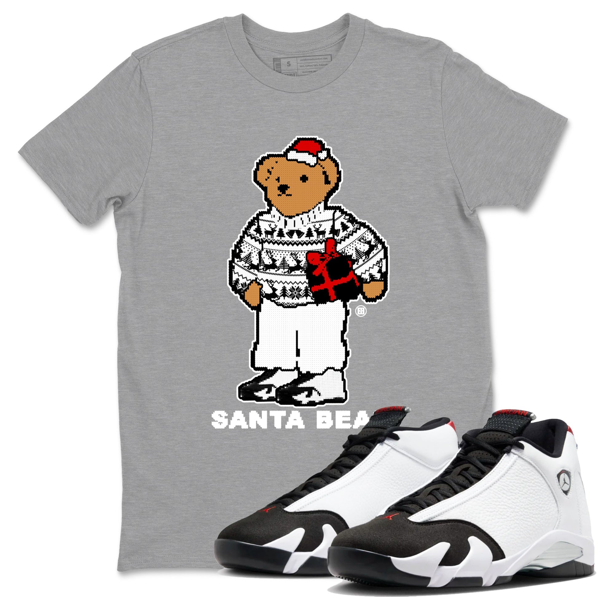 14s Black Toe t shirts to match sneakers Santa Bear Christmas Shirts Air Jordan 14 Black Toe shirt SNRT Sneaker Tees unisex cotton Heather Grey 1 shirts