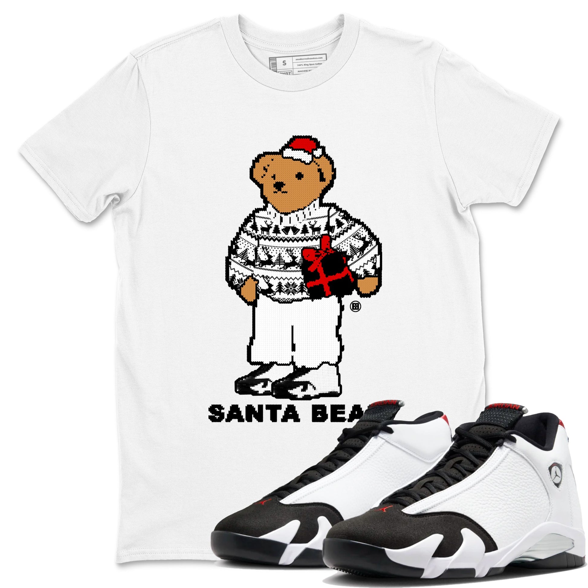 14s Black Toe t shirts to match sneakers Santa Bear Christmas Shirts Air Jordan 14 Black Toe shirt SNRT Sneaker Tees unisex cotton White 1 shirts