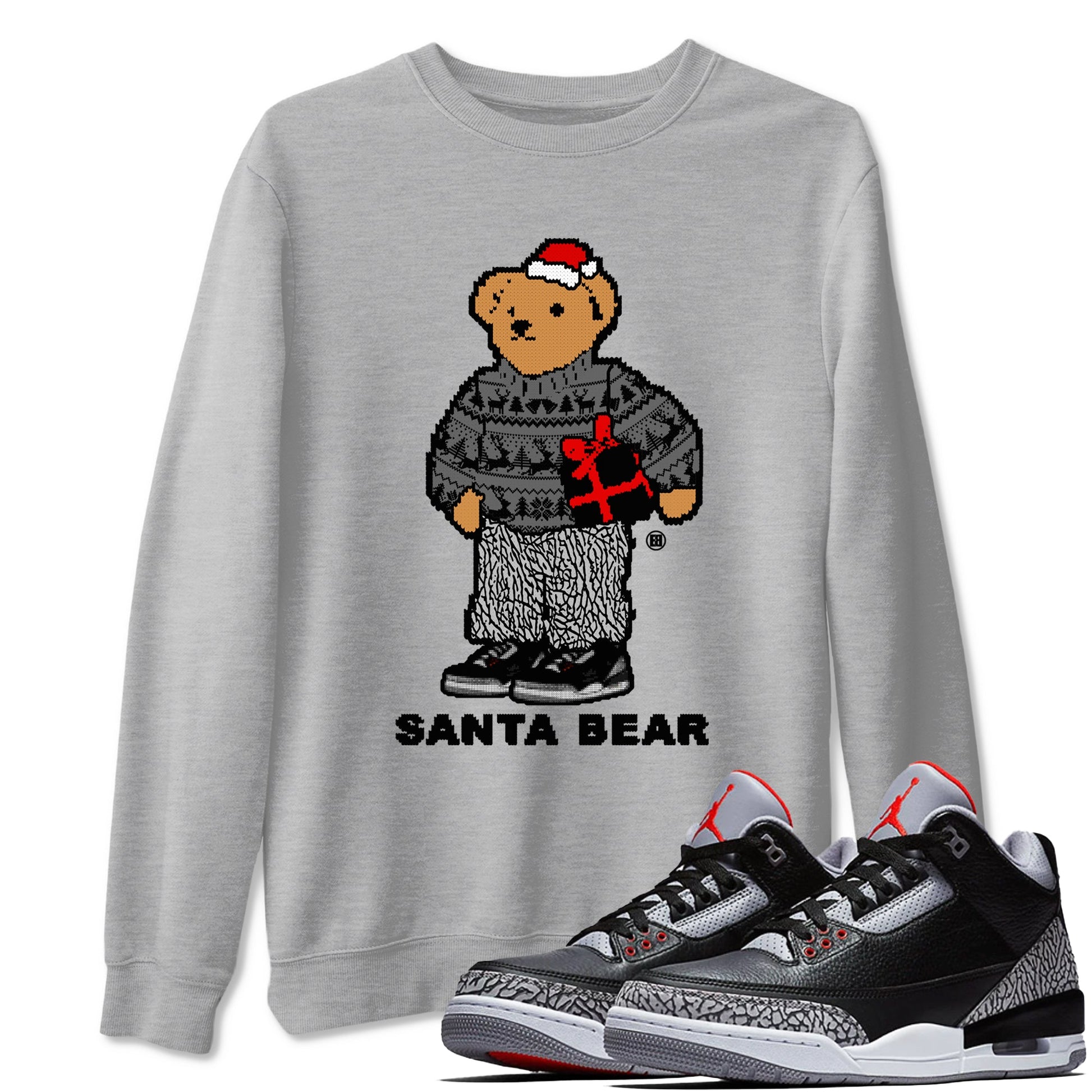 3s Black Cement t shirts to match sneakers Santa Bear Christmas Shirts Jordan 3 Retro Black Cement shirt SNRT Sneaker Tees unisex cotton Heather Grey 1 shirts