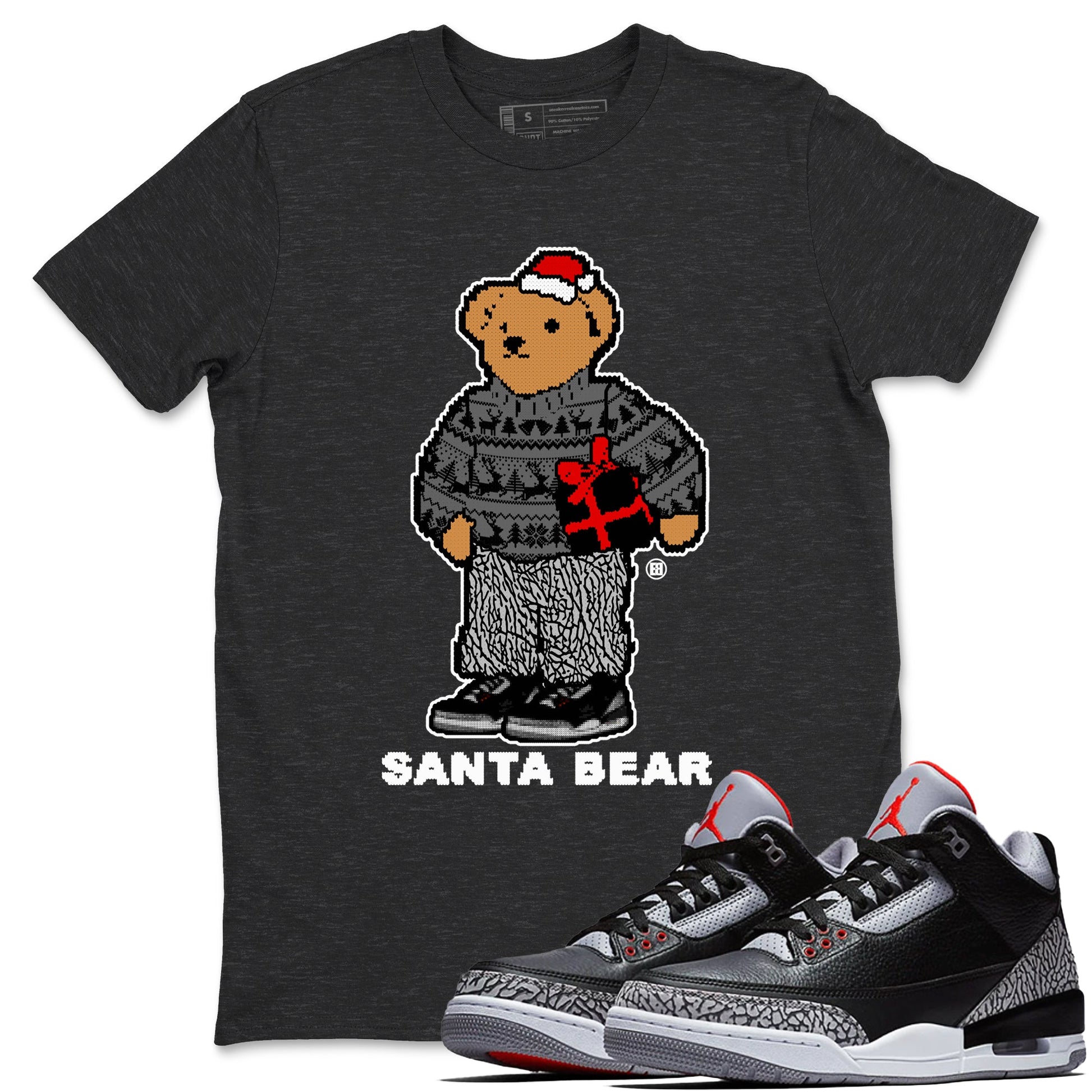 3s Black Cement t shirts to match sneakers Santa Bear Christmas Shirts Jordan 3 Retro Black Cement shirt SNRT Sneaker Tees unisex cotton Charcoal Heather 1 shirts