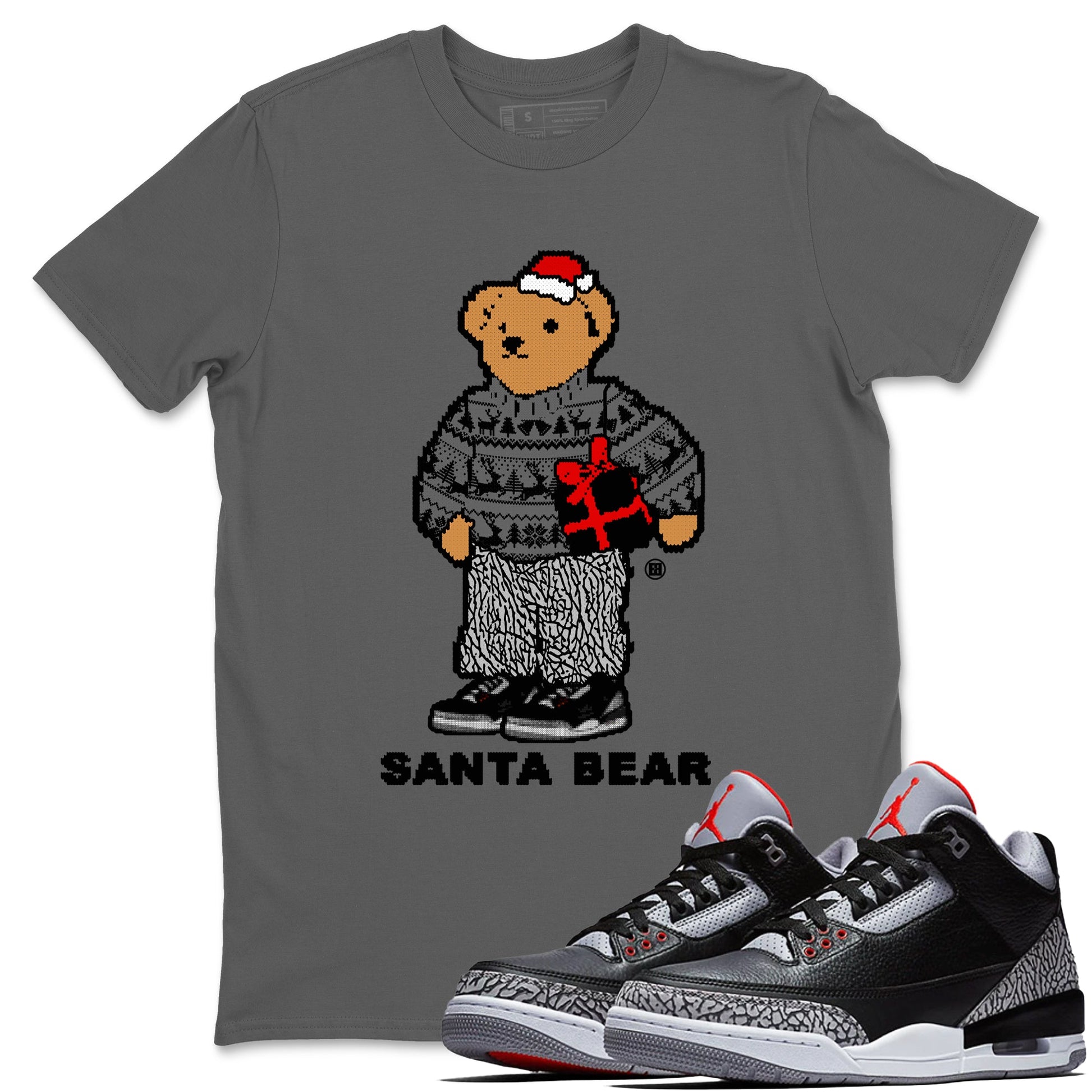 3s Black Cement t shirts to match sneakers Santa Bear Christmas Shirts Jordan 3 Retro Black Cement shirt SNRT Sneaker Tees unisex cotton Cool Grey 1 shirts
