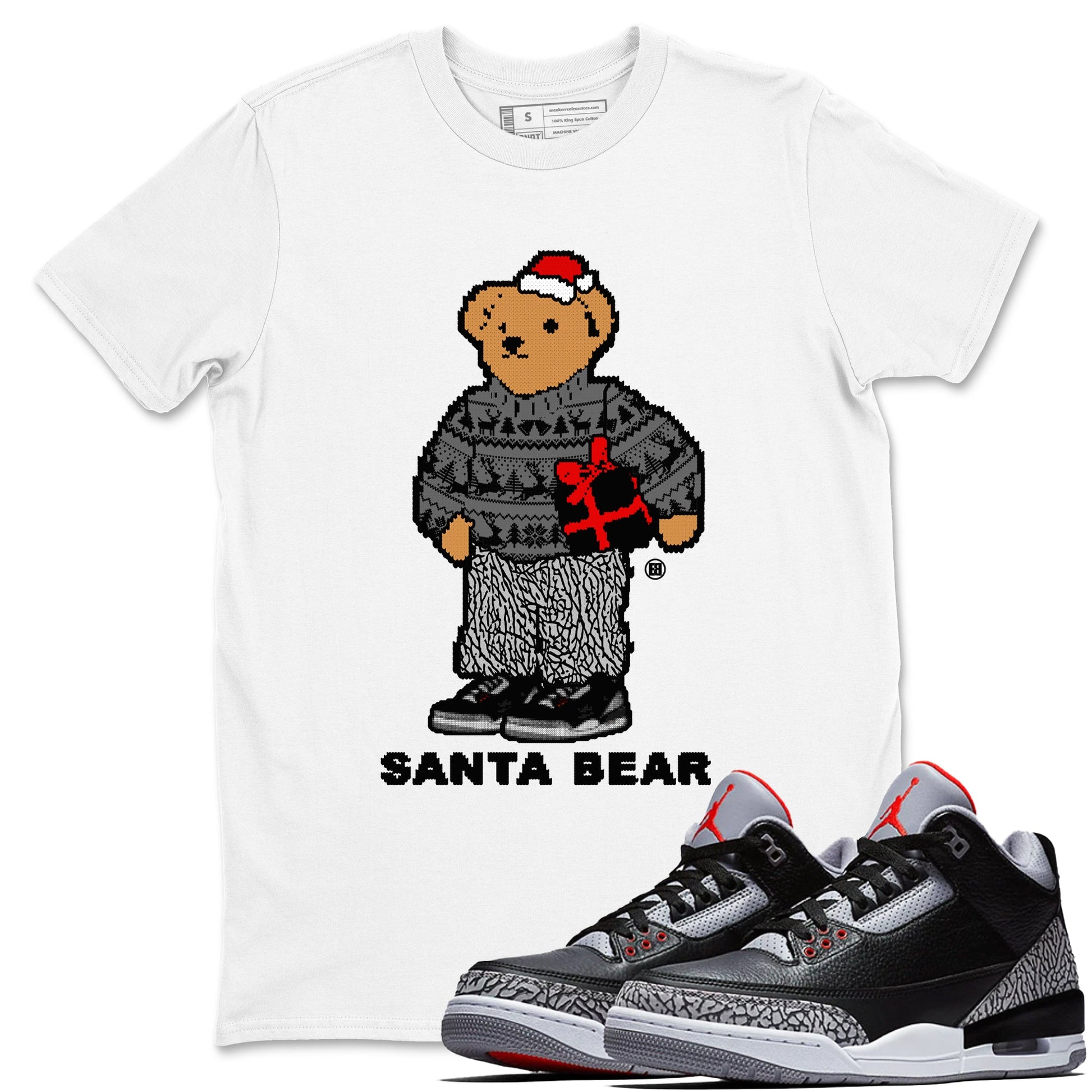 3s Black Cement t shirts to match sneakers Santa Bear Christmas Shirts Jordan 3 Retro Black Cement shirt SNRT Sneaker Tees unisex cotton White 1 shirts