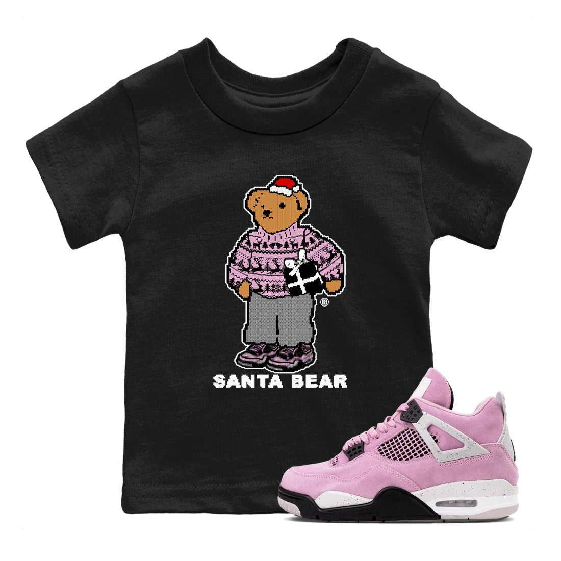 Orchid 4s t shirts to match sneakers Santa Bear Christmas Shirts Air Jordan 4 Orchid shirt SNRT Sneaker Tees Youth Baby Black 1 tee