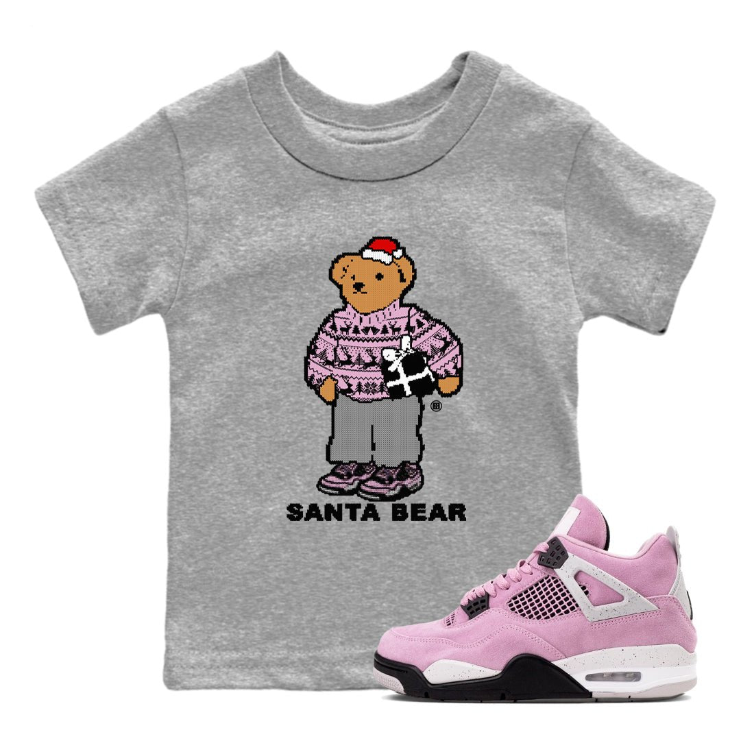 Orchid 4s t shirts to match sneakers Santa Bear Christmas Shirts Air Jordan 4 Orchid shirt SNRT Sneaker Tees Youth Baby Heather Grey 1 tee