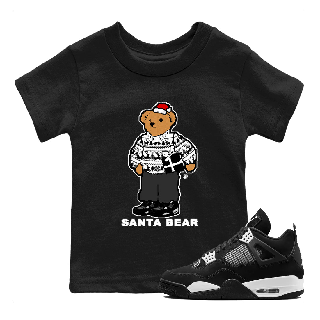 White Thunder 4s t shirts to match sneakers Santa Bear Christmas Shirts Air Jordan 4 Retro White Thunder shirt SNRT Sneaker Tees Youth Baby Black 1 tee