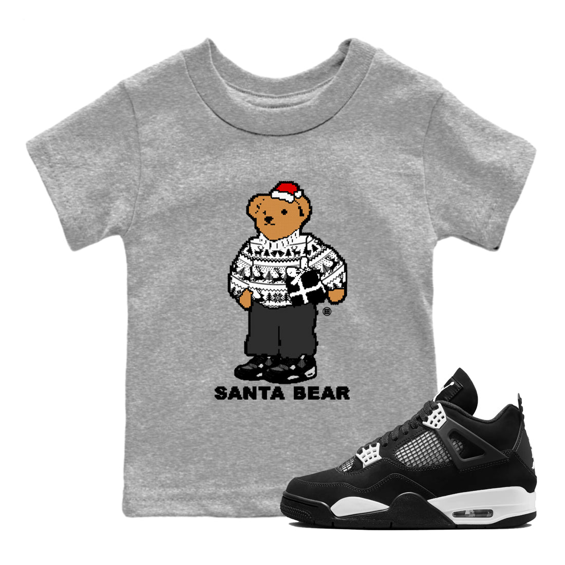 White Thunder 4s t shirts to match sneakers Santa Bear Christmas Shirts Air Jordan 4 Retro White Thunder shirt SNRT Sneaker Tees Youth Baby Heather Grey 1 tee