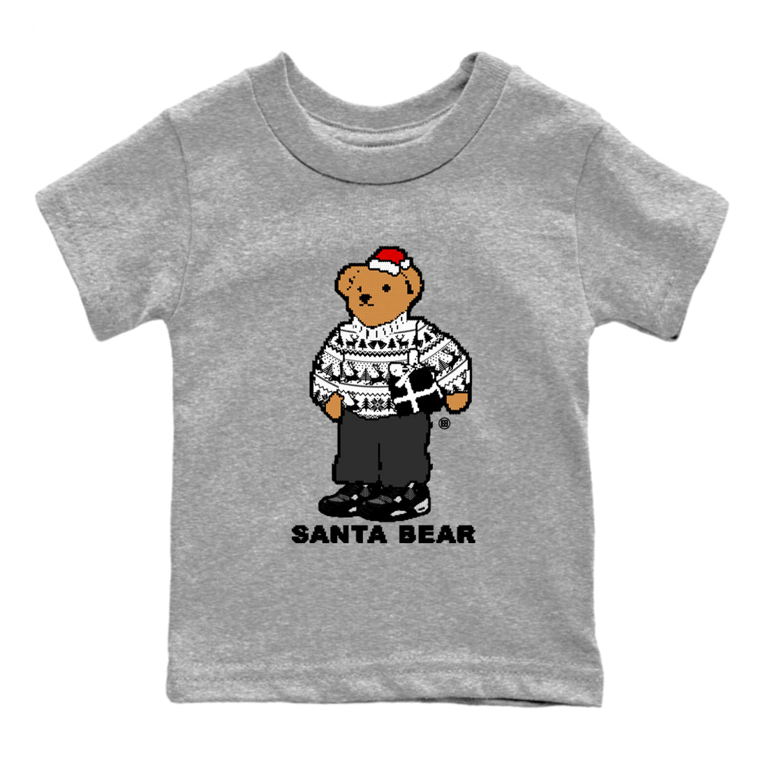 White Thunder 4s t shirts to match sneakers Santa Bear Christmas Shirts Air Jordan 4 Retro White Thunder shirt SNRT Sneaker Tees Youth Baby Heather Grey 2 tee