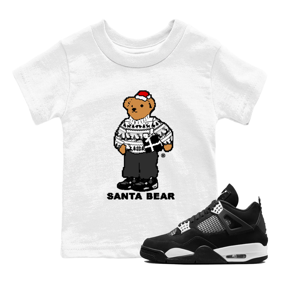 White Thunder 4s t shirts to match sneakers Santa Bear Christmas Shirts Air Jordan 4 Retro White Thunder shirt SNRT Sneaker Tees Youth Baby White 1 tee