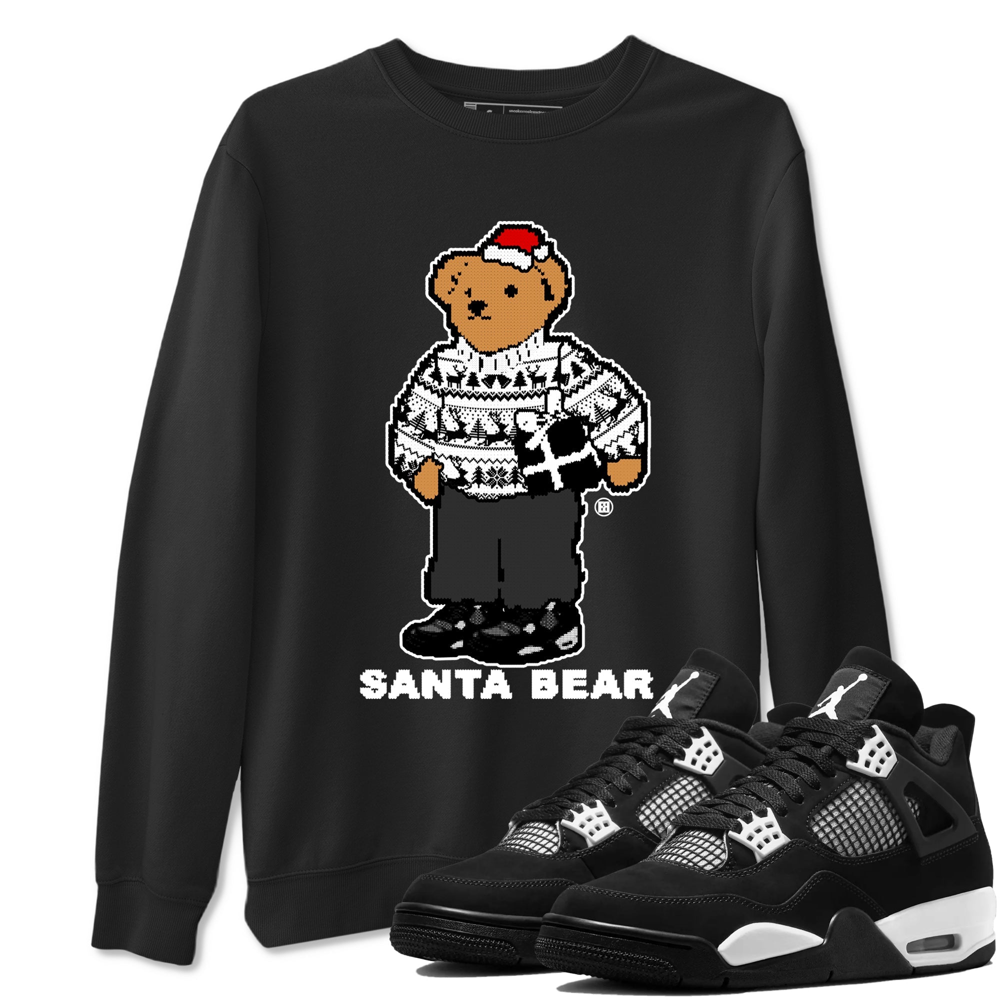 White Thunder 4s t shirts to match sneakers Santa Bear Christmas Shirts Air Jordan 4 Retro White Thunder shirt SNRT Sneaker Tees unisex cotton Black 1 shirts