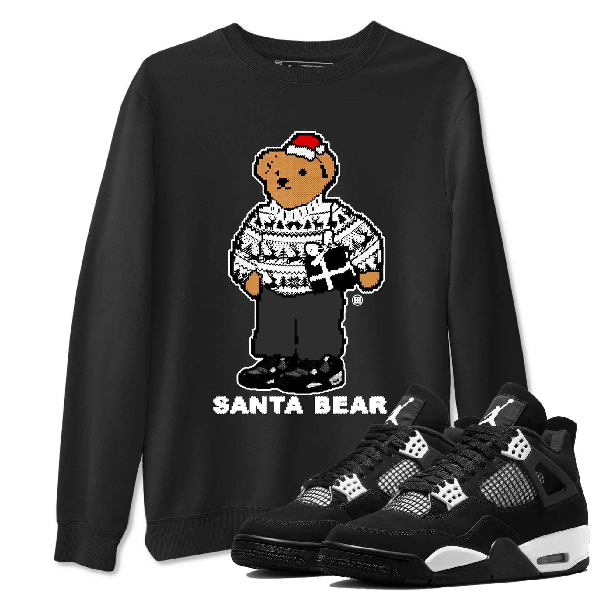 White Thunder 4s t shirts to match sneakers Santa Bear Christmas Shirts Air Jordan 4 Retro White Thunder shirt SNRT Sneaker Tees unisex cotton Black 1 shirts