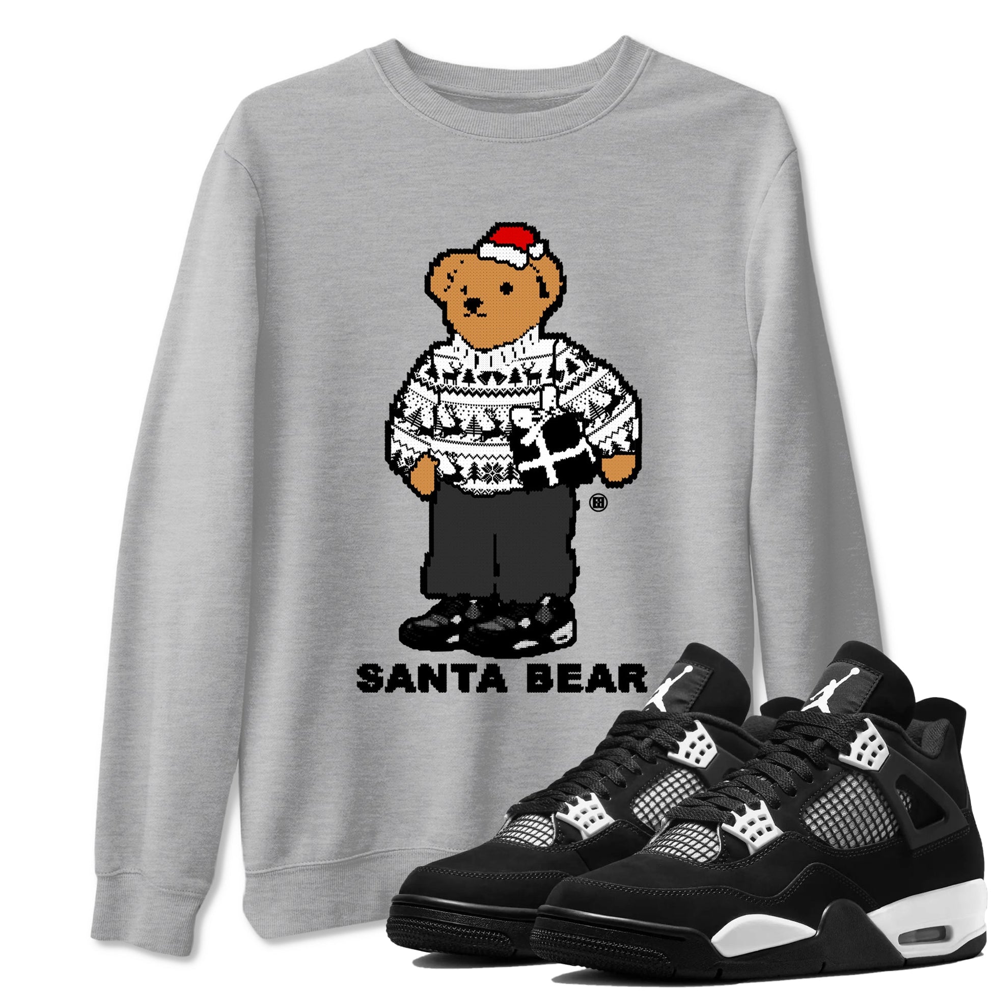 White Thunder 4s t shirts to match sneakers Santa Bear Christmas Shirts Air Jordan 4 Retro White Thunder shirt SNRT Sneaker Tees unisex cotton Heather Grey 1 shirts