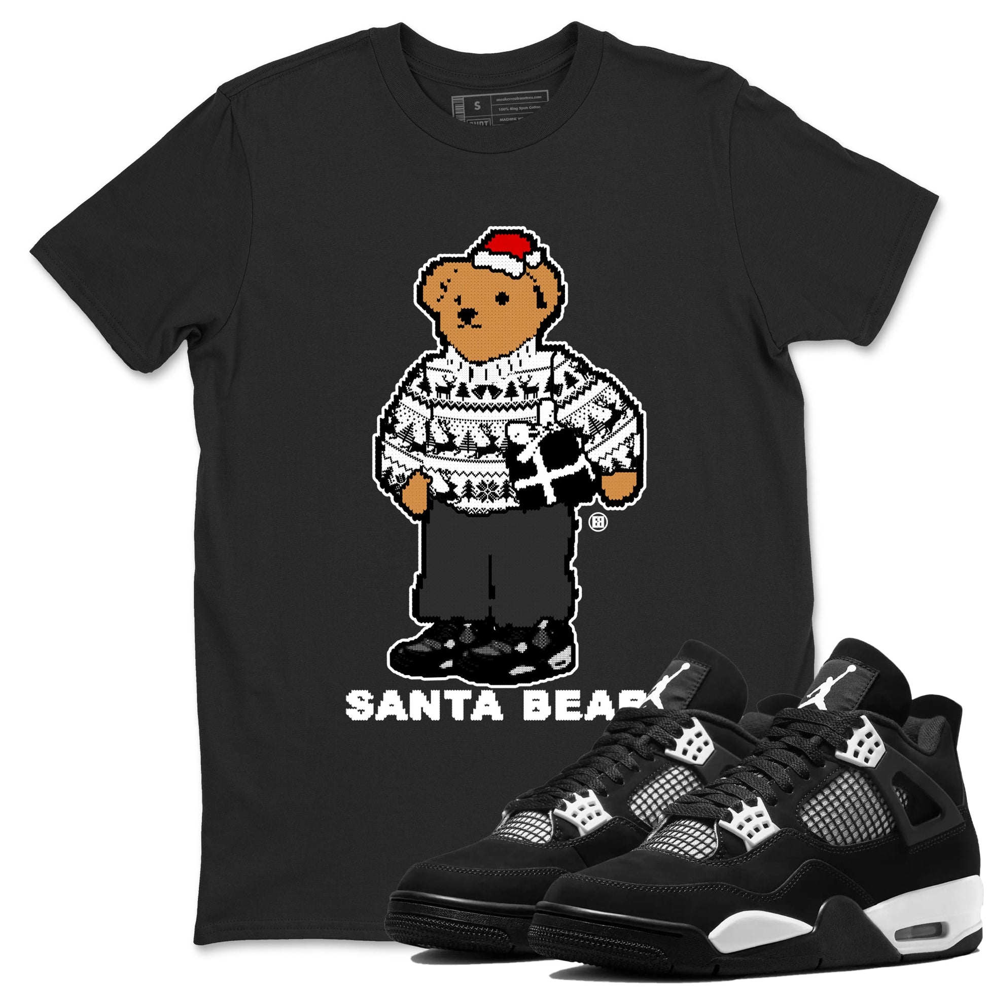 White Thunder 4s t shirts to match sneakers Santa Bear Christmas Shirts Air Jordan 4 Retro White Thunder shirt SNRT Sneaker Tees unisex cotton Black 1 shirts