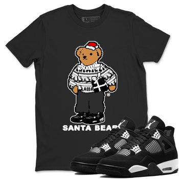 White Thunder 4s t shirts to match sneakers Santa Bear Christmas Shirts Air Jordan 4 Retro White Thunder shirt SNRT Sneaker Tees unisex cotton Black 1 shirts