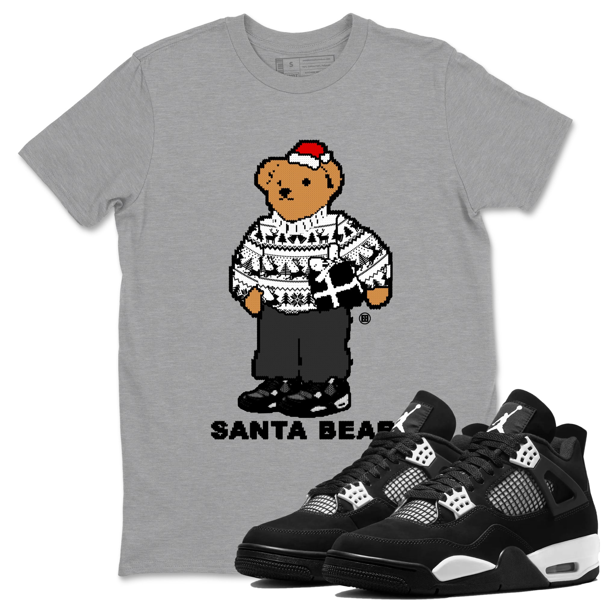 White Thunder 4s t shirts to match sneakers Santa Bear Christmas Shirts Air Jordan 4 Retro White Thunder shirt SNRT Sneaker Tees unisex cotton Heather Grey 1 shirts