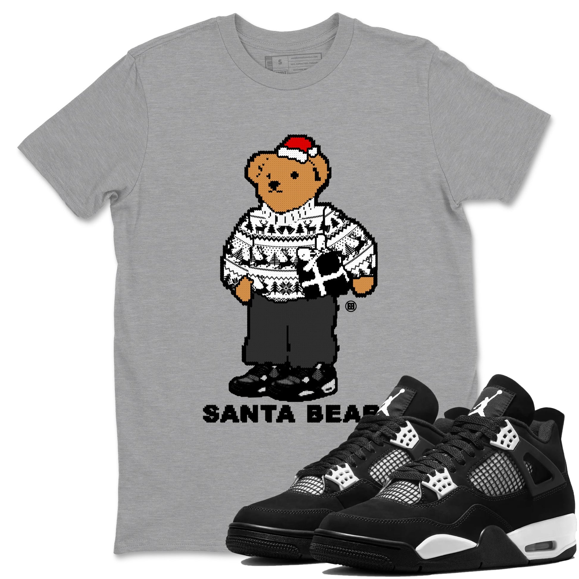 White Thunder 4s t shirts to match sneakers Santa Bear Christmas Shirts Air Jordan 4 Retro White Thunder shirt SNRT Sneaker Tees unisex cotton Heather Grey 1 shirts