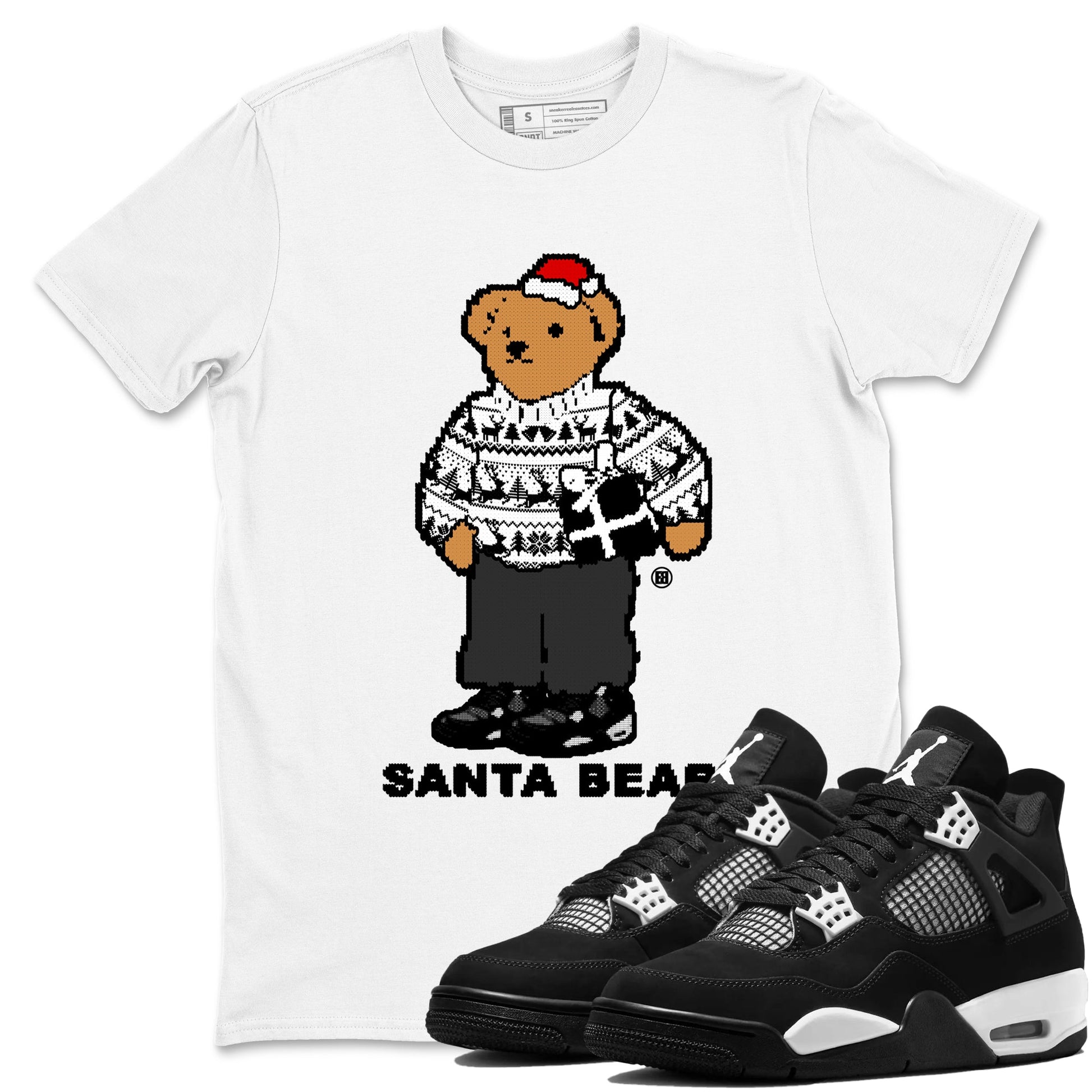 White Thunder 4s t shirts to match sneakers Santa Bear Christmas Shirts Air Jordan 4 Retro White Thunder shirt SNRT Sneaker Tees unisex cotton White 1 shirts