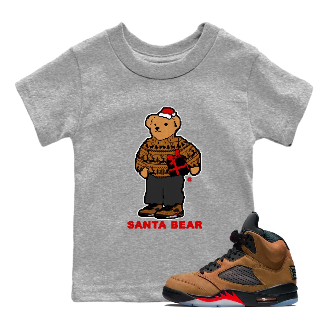 Air Jordan 5 Archaeo Brown t shirts to match sneakers Santa Bear Christmas Shirts Archaeo Brown 5s shirt SNRT Sneaker Tees Youth Baby Heather Grey 1 tee