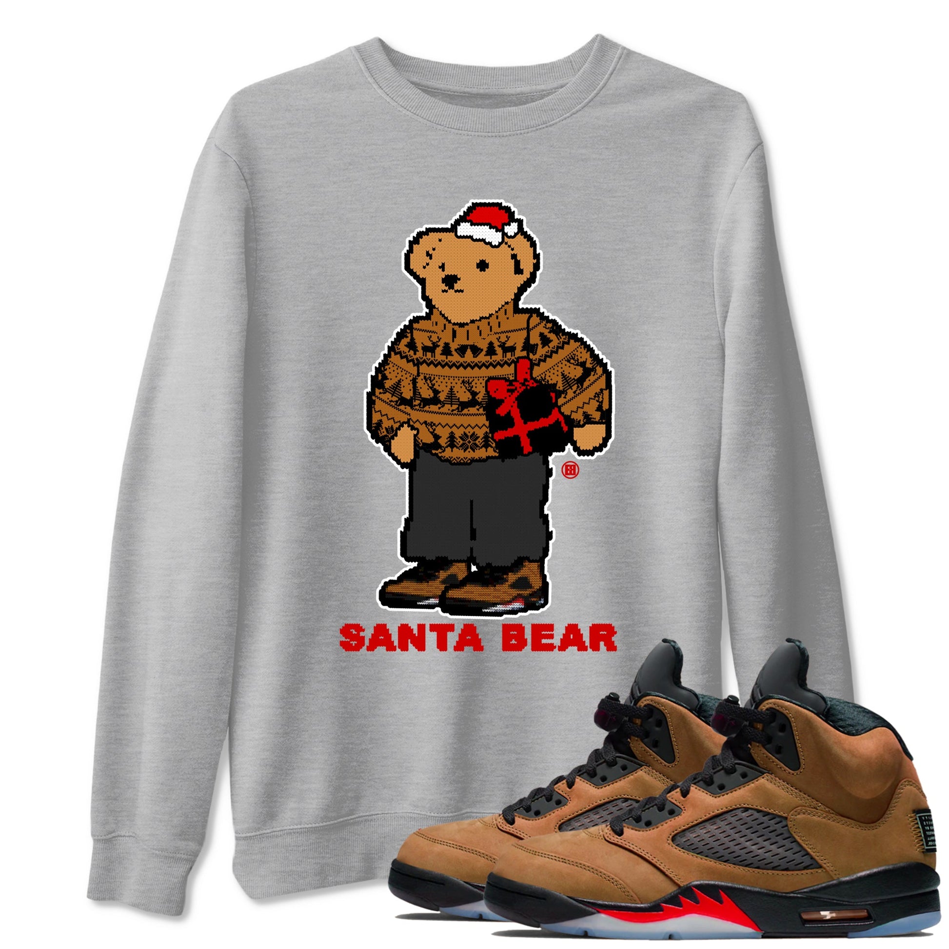 Air Jordan 5 Archaeo Brown t shirts to match sneakers Santa Bear Christmas Shirts Archaeo Brown 5s shirt SNRT Sneaker Tees unisex cotton Heather Grey 1 shirts