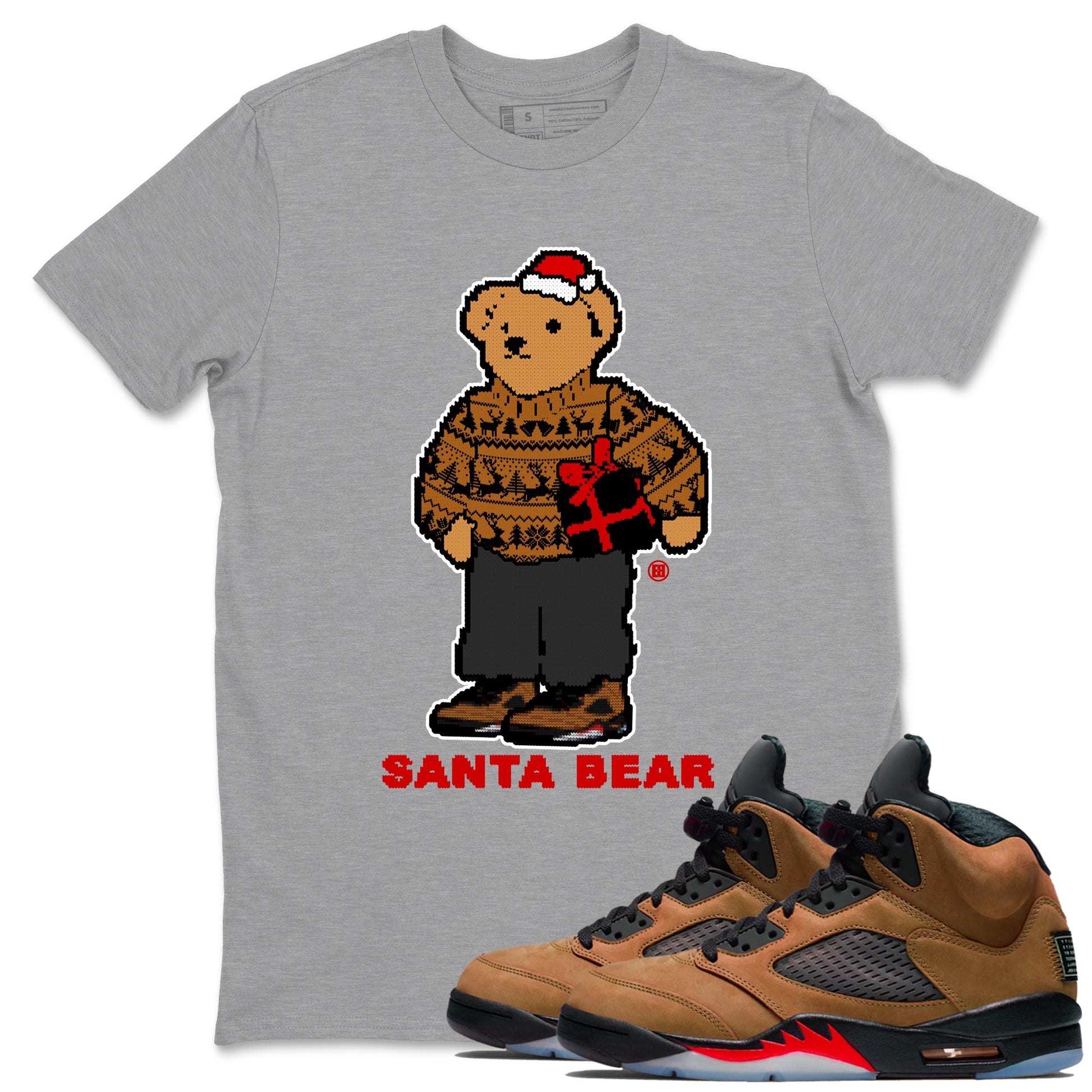 Air Jordan 5 Archaeo Brown t shirts to match sneakers Santa Bear Christmas Shirts Archaeo Brown 5s shirt SNRT Sneaker Tees unisex cotton Heather Grey 1 shirts