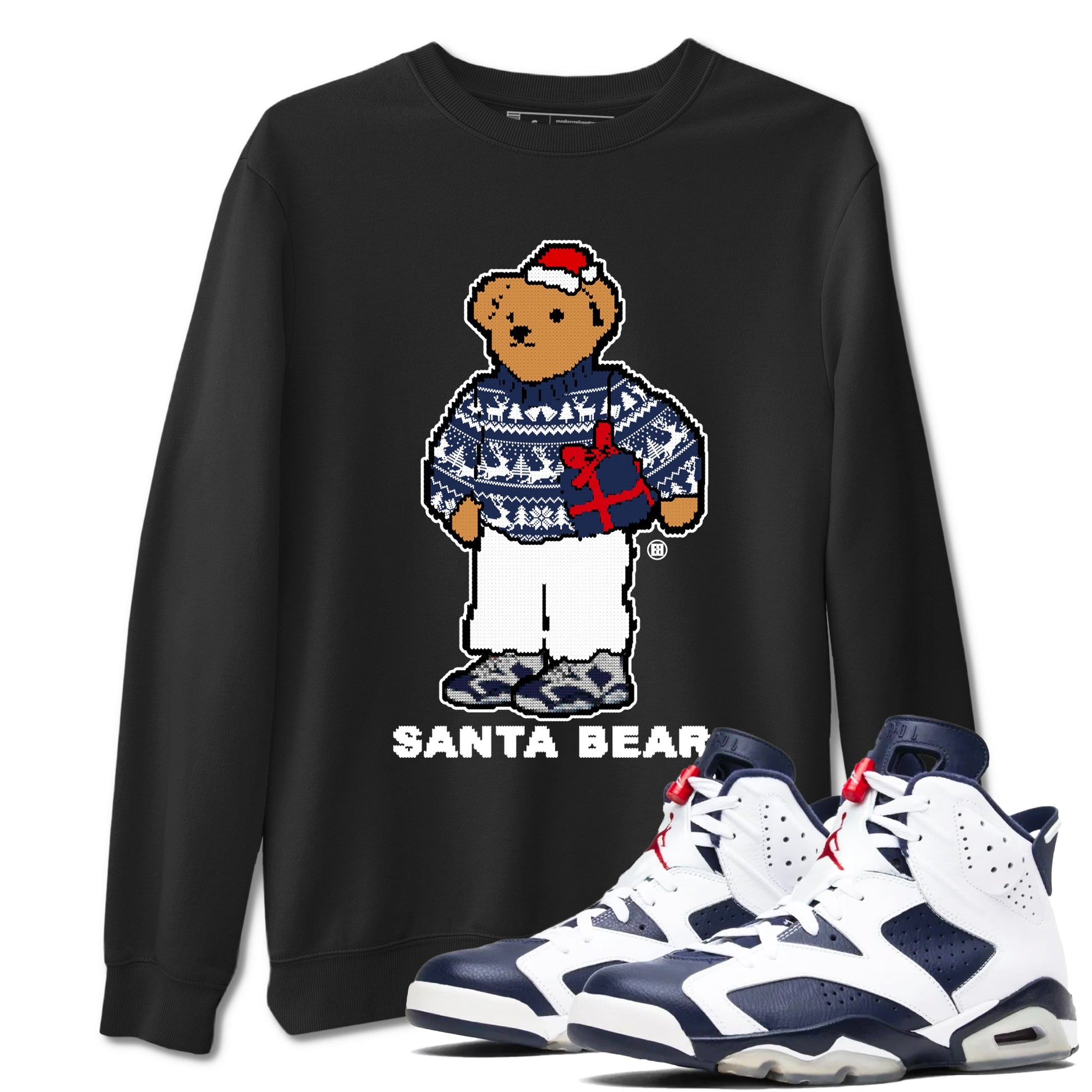 Air Jordan 6 White And Midnight Navy t shirts to match sneakers Santa Bear Christmas Shirts Air Jordan 6 Olympic shirt SNRT Sneaker Tees unisex cotton Black 1 shirts