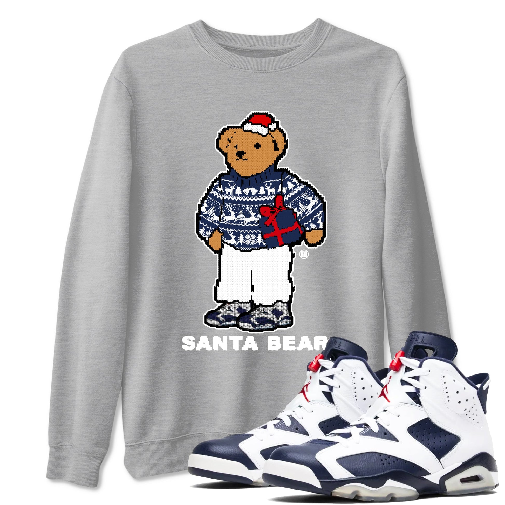 Air Jordan 6 White And Midnight Navy t shirts to match sneakers Santa Bear Christmas Shirts Air Jordan 6 Olympic shirt SNRT Sneaker Tees unisex cotton Heather Grey 1 shirts