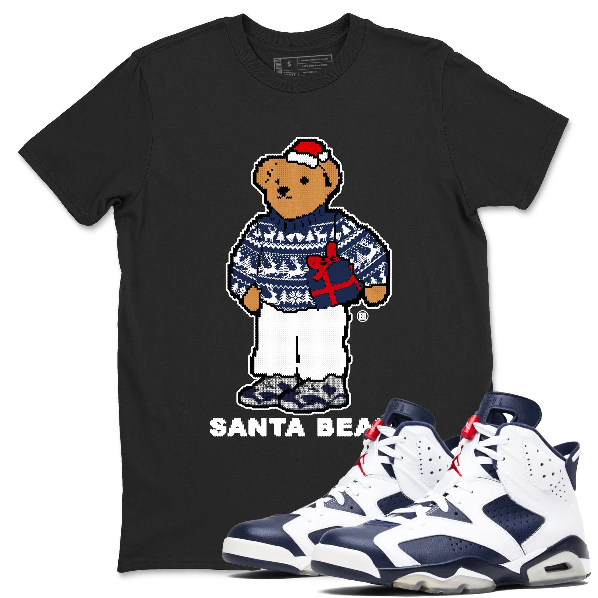 Air Jordan 6 White And Midnight Navy t shirts to match sneakers Santa Bear Christmas Shirts Air Jordan 6 Olympic shirt SNRT Sneaker Tees unisex cotton Black 1 shirts